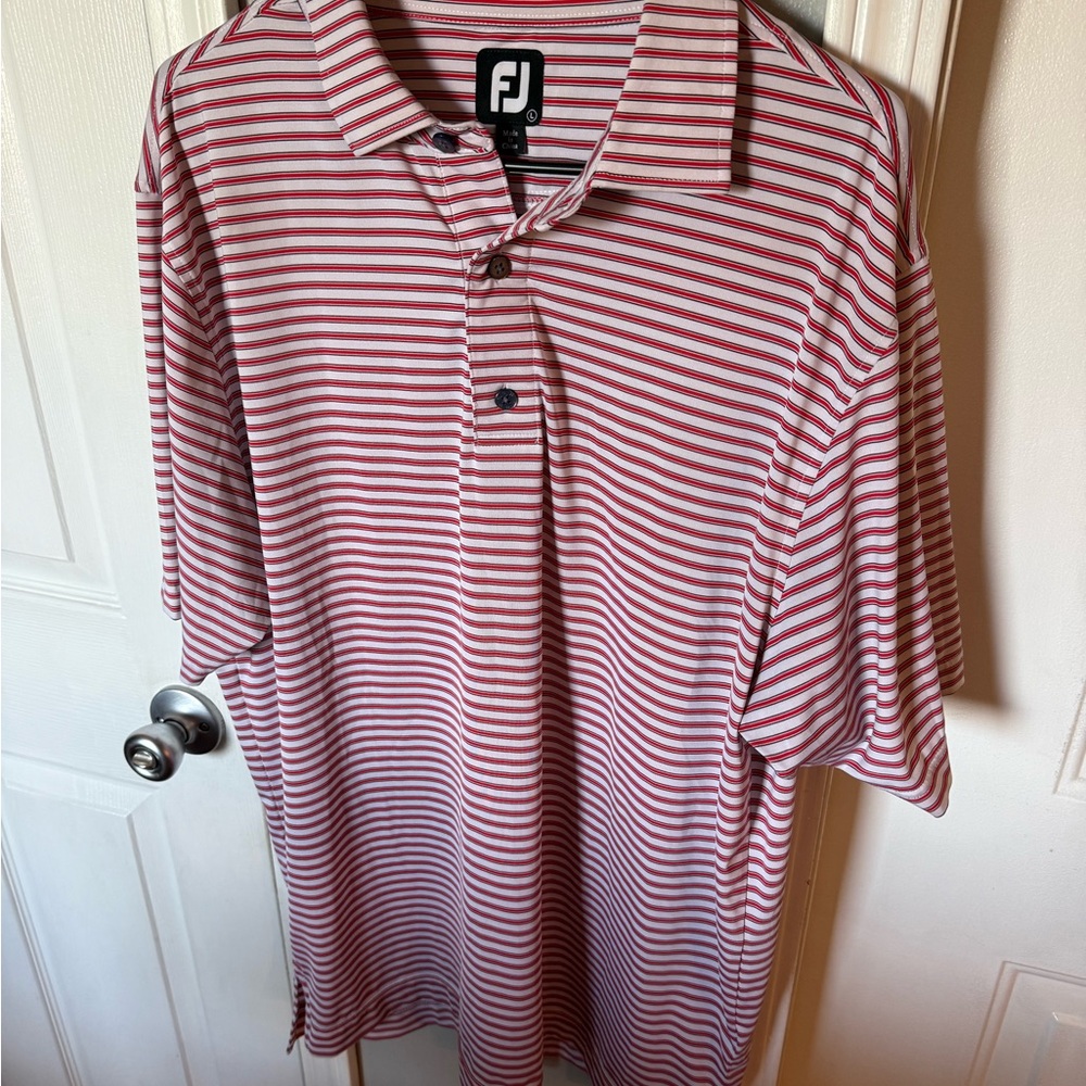 FootJoy size L Striped Red and White Polo Shirt Like New